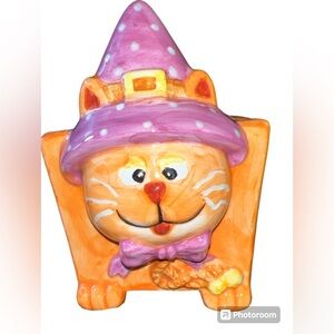 Rare hand painted Halloween Cat Witch Mug/ Cup/ Trinket Bowl